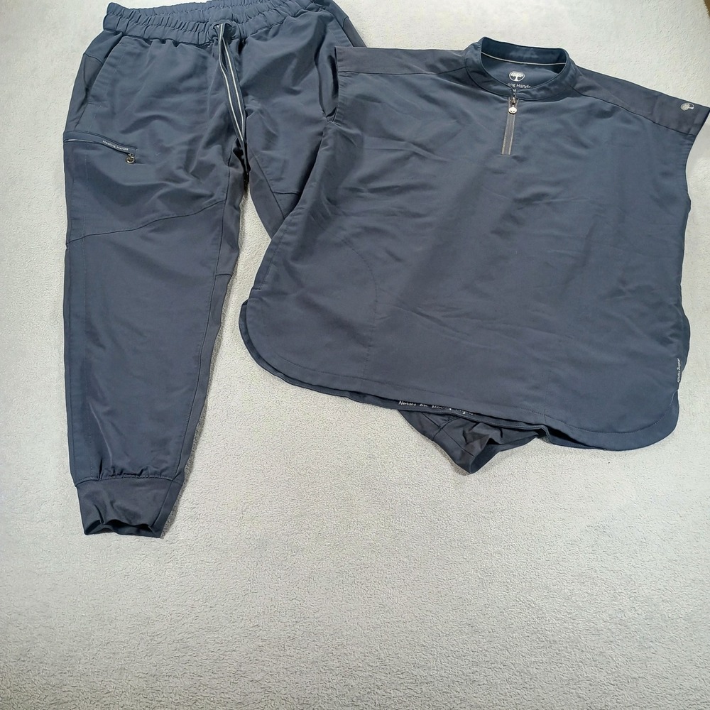 Healing Hands Womens Scrub Set Grey Medium Jogger Sustainable Quarter Zip